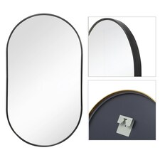 Living and Home Modern Oval Metal Wall Mirror - Black thumbnail 4