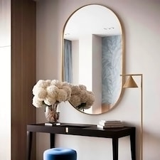 Living and Home Modern Oval Metal Wall Mirror - 40cmx70cm - Gold | Gold thumbnail 3
