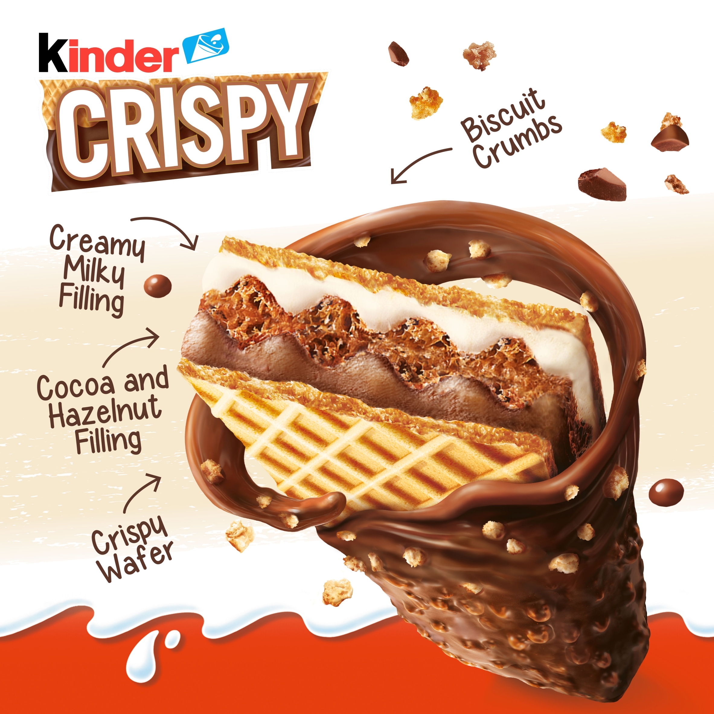 Kinder Crispy Wafer, Chocolate & Hazelnut Bar 34g thumbnail 2