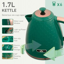 HOMCOM 1.7L Kettle and Toaster Set with Defrost Reheat and Crumb Tray Green thumbnail 3