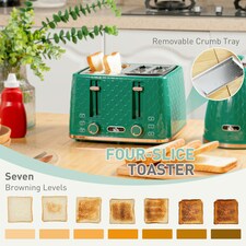 HOMCOM 1.7L Kettle and Toaster Set with Defrost Reheat and Crumb Tray Green thumbnail 4