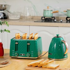 HOMCOM 1.7L Kettle and Toaster Set with Defrost Reheat and Crumb Tray Green thumbnail 6