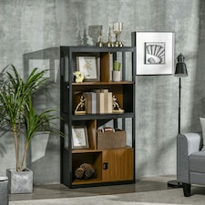 HOMCOM 4-Tier Bookshelf Freestanding Bookcase W/ Storage for Study Walnut Brown
