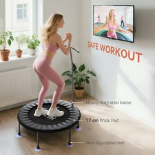 HOMCOM 40" Mini Trampoline, Rebounder Jumper w/ Adjustable Handle, Black thumbnail 5