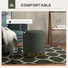 HOMCOM Modern Round Footstool, Fabric Upholstered Foot Rest, Dark Green thumbnail 3