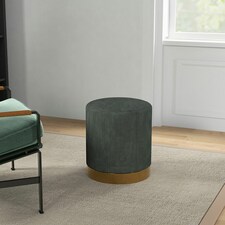 HOMCOM Modern Round Footstool, Fabric Upholstered Foot Rest, Dark Green thumbnail 6