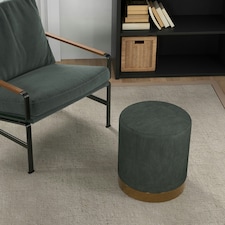 HOMCOM Modern Round Footstool, Fabric Upholstered Foot Rest, Dark Green thumbnail 8