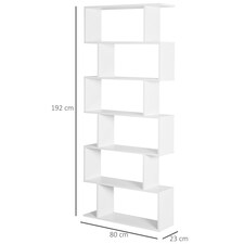 HOMCOM 6-Tier Wooden Modern S-Shaped Shelf Storage Unit Home Office White thumbnail 7