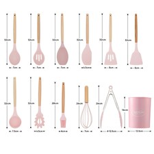 Living and Home Silicone Kitchen Utensil Set 11 Pieces - Pink thumbnail 5