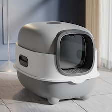 Living and Home Hooded Cat Toilet Litter Box with UV Sterilization - Grey thumbnail 2