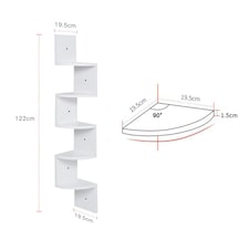 Living and Home Wooden Quadrant Floating Corner Shelves 5-Tier - White | White thumbnail 2