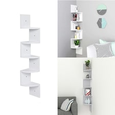 Living and Home Wooden Quadrant Floating Corner Shelves 5-Tier - White | White thumbnail 3