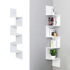 Living and Home Wooden Quadrant Floating Corner Shelves 5-Tier - White | White thumbnail 4