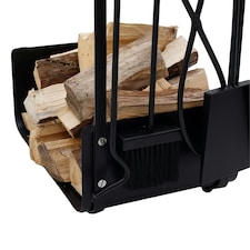 Hazel Log Holder and Fireset Tool Stand Poker Tongs Brush Coal Shovel Tool Stand thumbnail 3