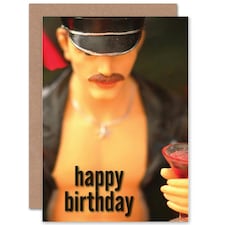 Gay Action Man Doll Cocktail Drink Fun LGBT Birthday Greeting Card