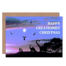 Xmas Merry Creationist Dinosaurs Angels Christmas Card