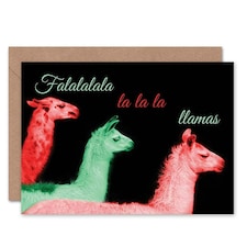 Xmas Merry Carol Fun Present Llama Christmas Card