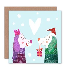 Puppy Love Heart Snow Animal Christmas Card