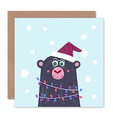 Lights Cute Animal Bear Christmas Card