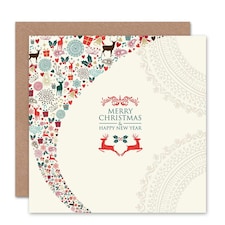 Deer Mistletoe Gift Bells Festive Decoration Pattern Christmas Card