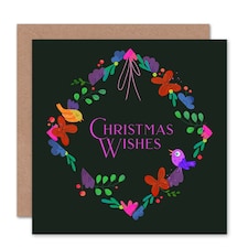 Wishes Colourful Wreath Birds Butterflies Christmas Card