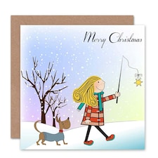 Merry Girl Winter Dog Christmas Card