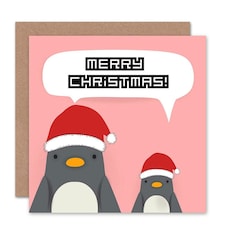 Merry Snow Santa Hat Penguin Christmas Card
