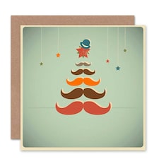 Handlebar Moustache Tree Hipster Christmas For Him Card