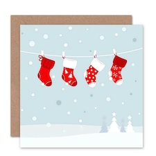 Stockings Snow Trees Christmas Card