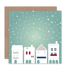 Winter Snow Day City Houses Modern Christmas Card