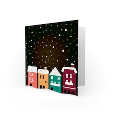 Town Houses Street Night Snow Simple Modern Christmas Card thumbnail 2