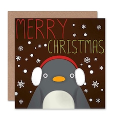 Snow Earmuffs Penguin Christmas Card