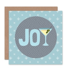 Xmas Merry Martini Joy Olive Glass Present Christmas Card