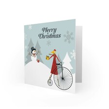 Merry Snowman Shooting Star Bicycle Christmas Card thumbnail 2