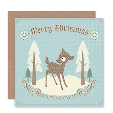 Deer And Winter Trees Vintage Style Christmas Card