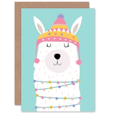 Cute Illustration Llama Christmas Card