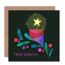 Bright Star Candle Mistletoe Dark Modern Graphic Christmas Card