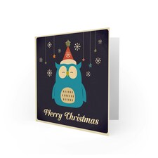 Merry Cartoon Snowflakes Owl Christmas Card thumbnail 2