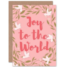 Joy to The World Pink Floral Christmas Card