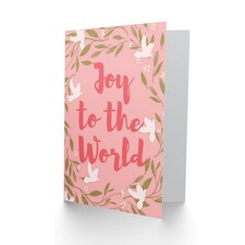 Joy to The World Pink Floral Christmas Card thumbnail 2