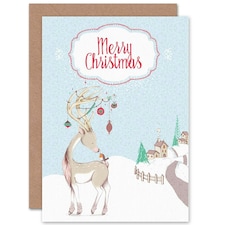 Robin Snow Scene Reindeer Christmas Card