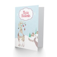 Robin Snow Scene Reindeer Christmas Card thumbnail 2