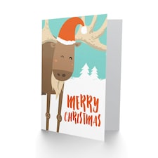 Santa Hat Reindeer Snowy Forest Cute Cartoon Child Kids Christmas Card thumbnail 2