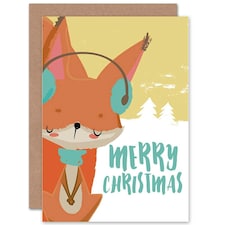 Cute Fox With Winter Earmuffs Christmas Card