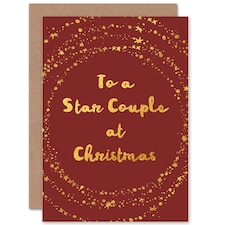 To A Star Couple Red Gold Sparkle Christmas Card