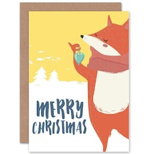 Fox Holding Bauble Christmas Card
