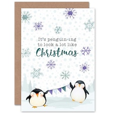 Funny Pun Cute Penguins Beginning To Look Like Christmas Card