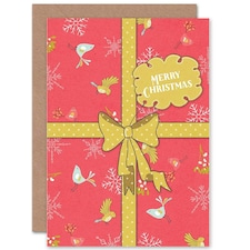 Cute Present Wrapper Xmas Gift Bow Ribbon Christmas Card