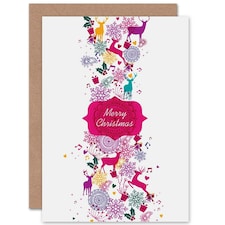 Reindeer Snowflakes Pattern Merry Xmas Christmas Card