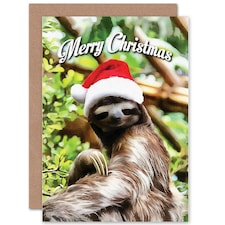 Xmas Merry Sleepy Santa Present Sloth Christmas Card